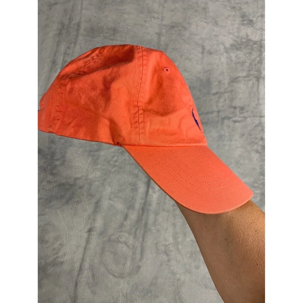 Polo Ralph Lauren Pony Logo Dad Hat Mens OS Orange Baseball Cap 1803 Used